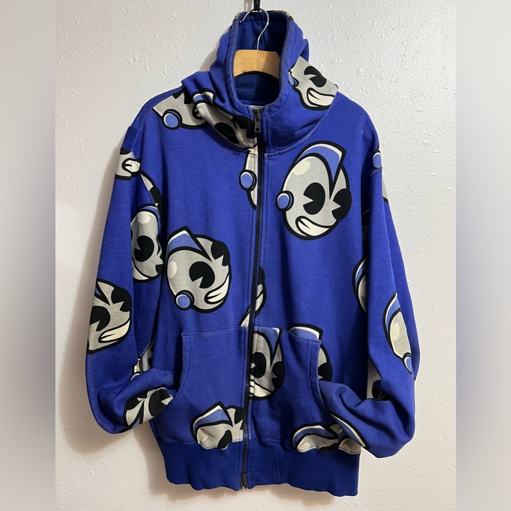 Kidrobot vintage Men's Blue Graphic Zip-Up Puffer Hoodie Jacket